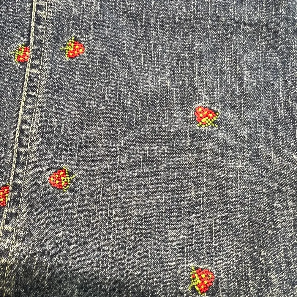 Vintage Osh Kosh Denim Girls‎ Overall Dress Embroidered Strawberries Sz 6